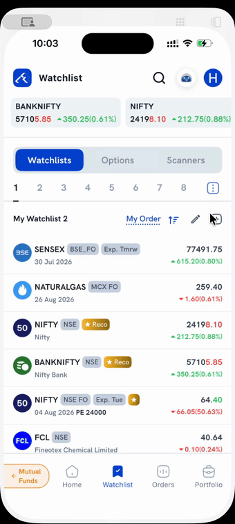Searching Bharat Bond and adding the ETF result to the Watchlist