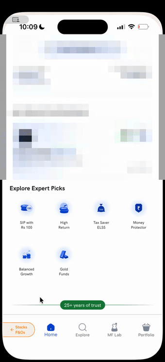 Importing external mutual funds through Track External Fund on the Rupeezy app