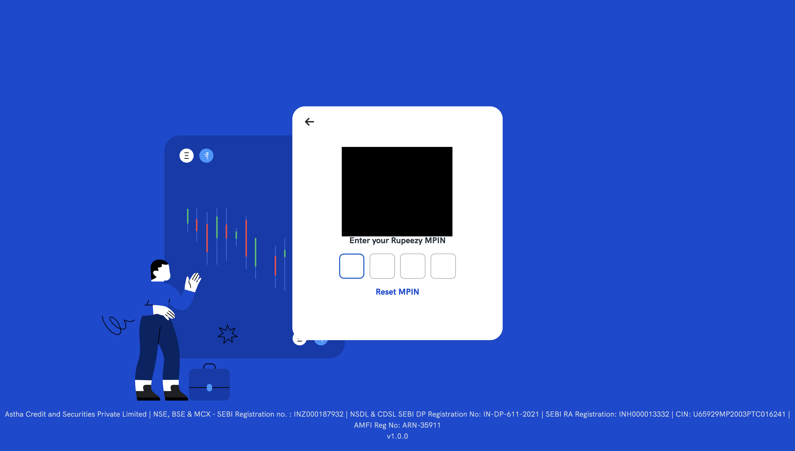 Rupeezy MPIN entry screen on Rupeezy web
