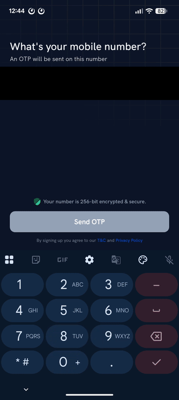 Logging in to the Rupeezy app: mobile number, OTP, MPIN, and the home screen