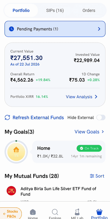 Opening Portfolio Analysis from the portfolio value card on the Rupeezy app