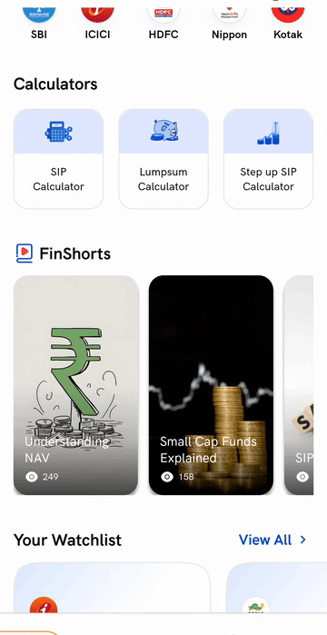 Opening your Watchlist from the mutual funds Home screen