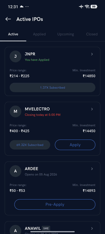 Modifying an IPO application on Rupeezy — opening the application, tapping Modify, entering a custom bid price, and resubmitting