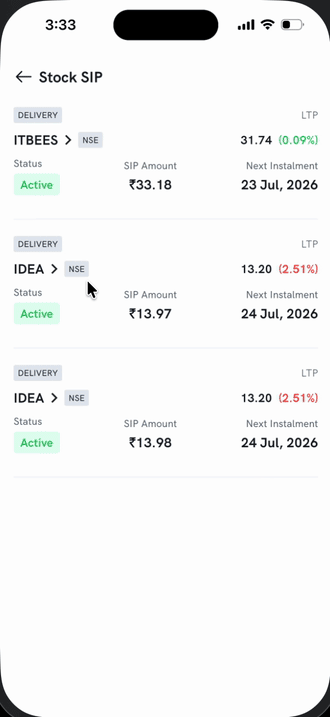 Opening an active Stock SIP, changing its frequency, and updating it