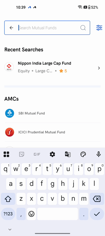Placing a one-time lumpsum mutual fund order on the Rupeezy app