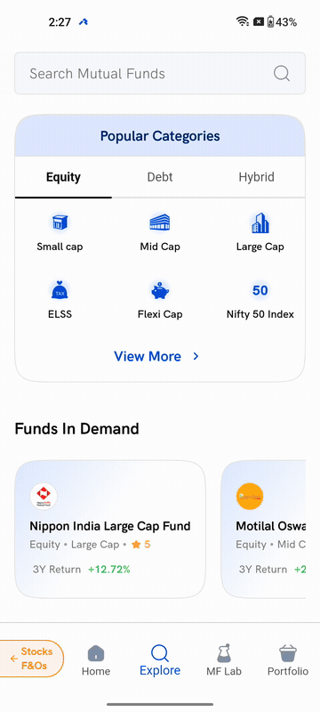 Starting a SIP in a mutual fund on the Rupeezy app