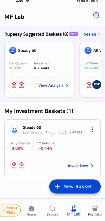 Opening the Portfolio tab on the Rupeezy app and scrolling to the My Mutual Funds list