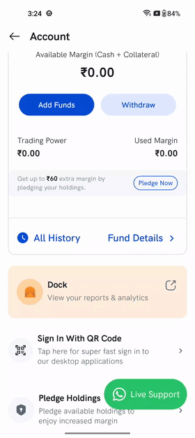 Downloading the ELSS statement from the Mutual Fund segment on Dock